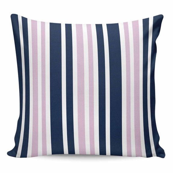 Throw Pillow Covers 16x16 Inch, Navy Blue Pink Striped Decorative Pillow Cases for Couch Sofa Bed, Modern Minimalist Ombre Lines Cotton Linen Square Home Decor Pillowcases with Hidden Zipper