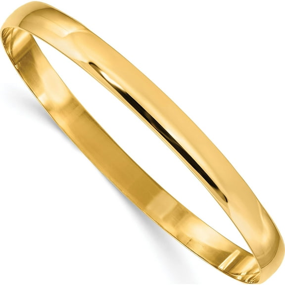 14K Yellow Gold 6mm Solid Polished Half-Round Slip-On Bangle (7.75 X 6) Made In United States db310