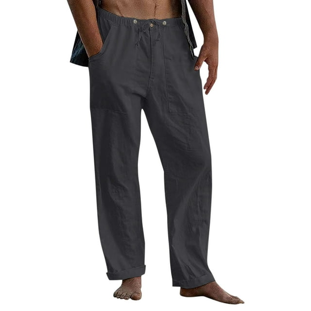 Men's Casual Solid Trouser Pant Full Length Loose Fit with Button Pocket and Drawstring for Everyday Wear