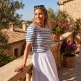 thumbnail image 6 of Gingprous Womens Striped Puff Sleeve T-Shirt Casual Crew Neck Knit Top Short Sleeve Summer Spring Blouse, 6 of 9
