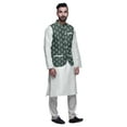 thumbnail image 2 of Atasi Mandarin Collar Traditional Solid Kurta Pajama With Printed Jacket Set, 2 of 3