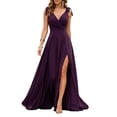 thumbnail image 2 of Aimik Evening Gown for Women V-Neck Ruched Wrap Maxi Dress with High Slit Sleeveless Backless Dress Summer Dresses for Women, 2 of 5