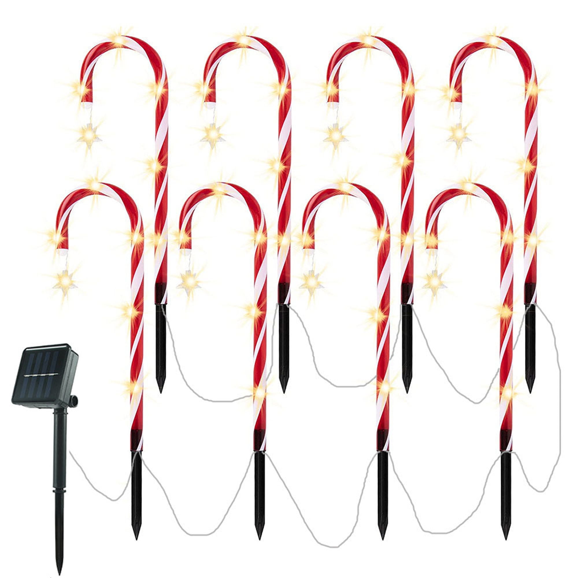 COCOBELA 19" Christmas Candy Cane Lights, 8 Packs Christmas Pathway Marker Candy 8 Modes Solar Lights Walkway Outdoor Markers with Stakes for Garden Patio Christmas Decorations