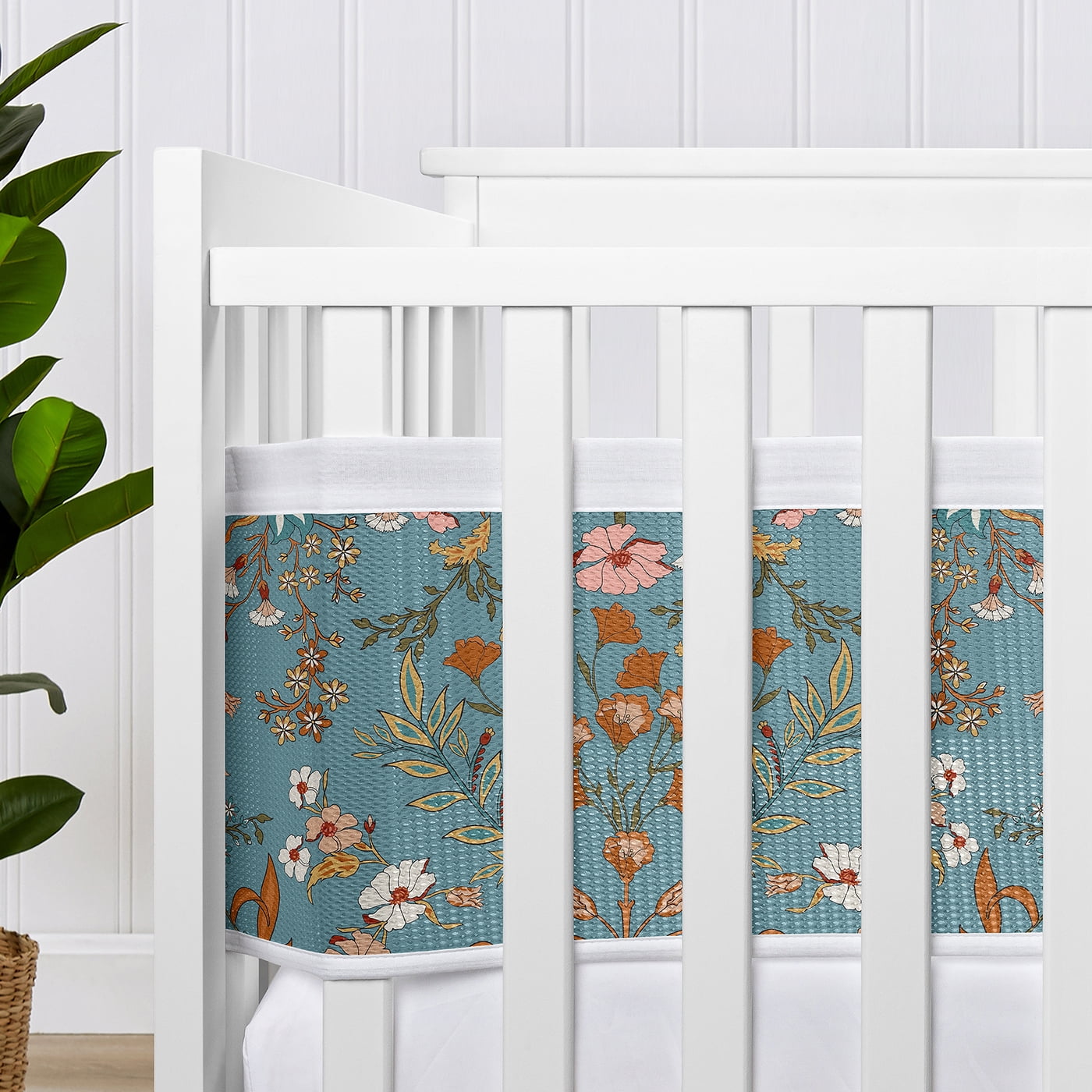 Sweet Jojo Designs + BreathableBaby Boho Floral Wildflower Blue and Orange Girl Breathable Mesh Crib Liner
