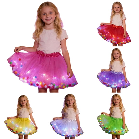 SGMVNU Tutu for Girls Sparkly Multi Layers Tulle Skirt Elastic Waist A Line Flowy Mini Dance Skirt for Holiday Party, Hot Pink, Size 3-14 Years