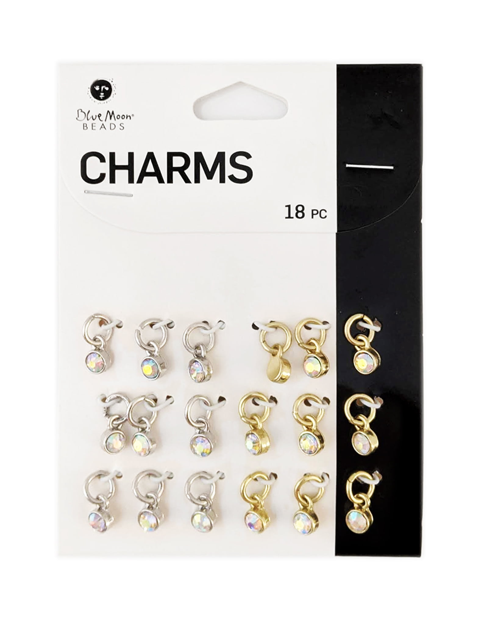 (2 pack) Blue Moon Beads Gold Silver Metal Rhinestone Charms for DIY Jewelry Making, 18 Piece-Unisex, Adult