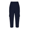 thumbnail image 5 of Eltusu Men's Cargo Pants, Solid Color Below the Knee Elastic Waistband Casual Capris Pants Dark Blue Size L, 5 of 9