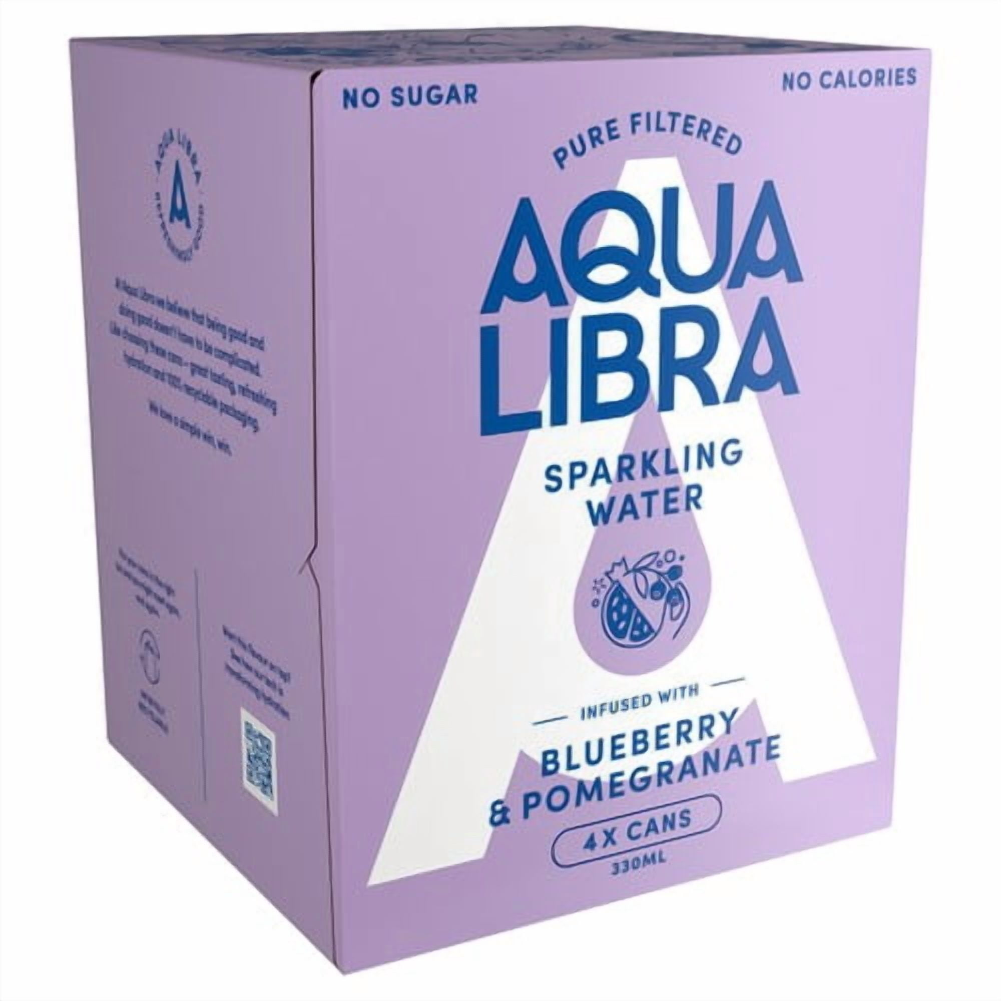 Aqua Libra Blueberry & Pomegranate Infused Sparkling Water 4 x 330ml, British Import (Pack of 2)