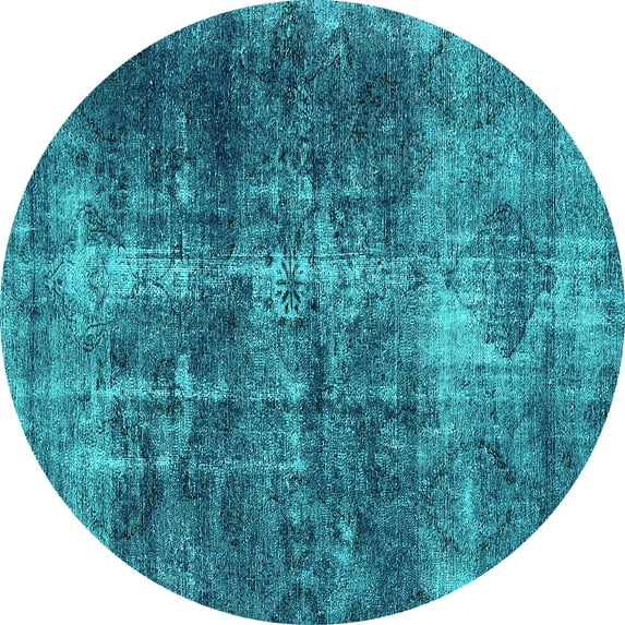 Ahgly Company Machine Washable Indoor Round Oriental Turquoise Blue Industrial Area Rugs, 7' Round