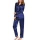 thumbnail image 4 of Pijama de satén de seda para mujer, ropa de dormir de dos piezas, conjunto de Pijama largo de manga larga con botones, 4 of 4