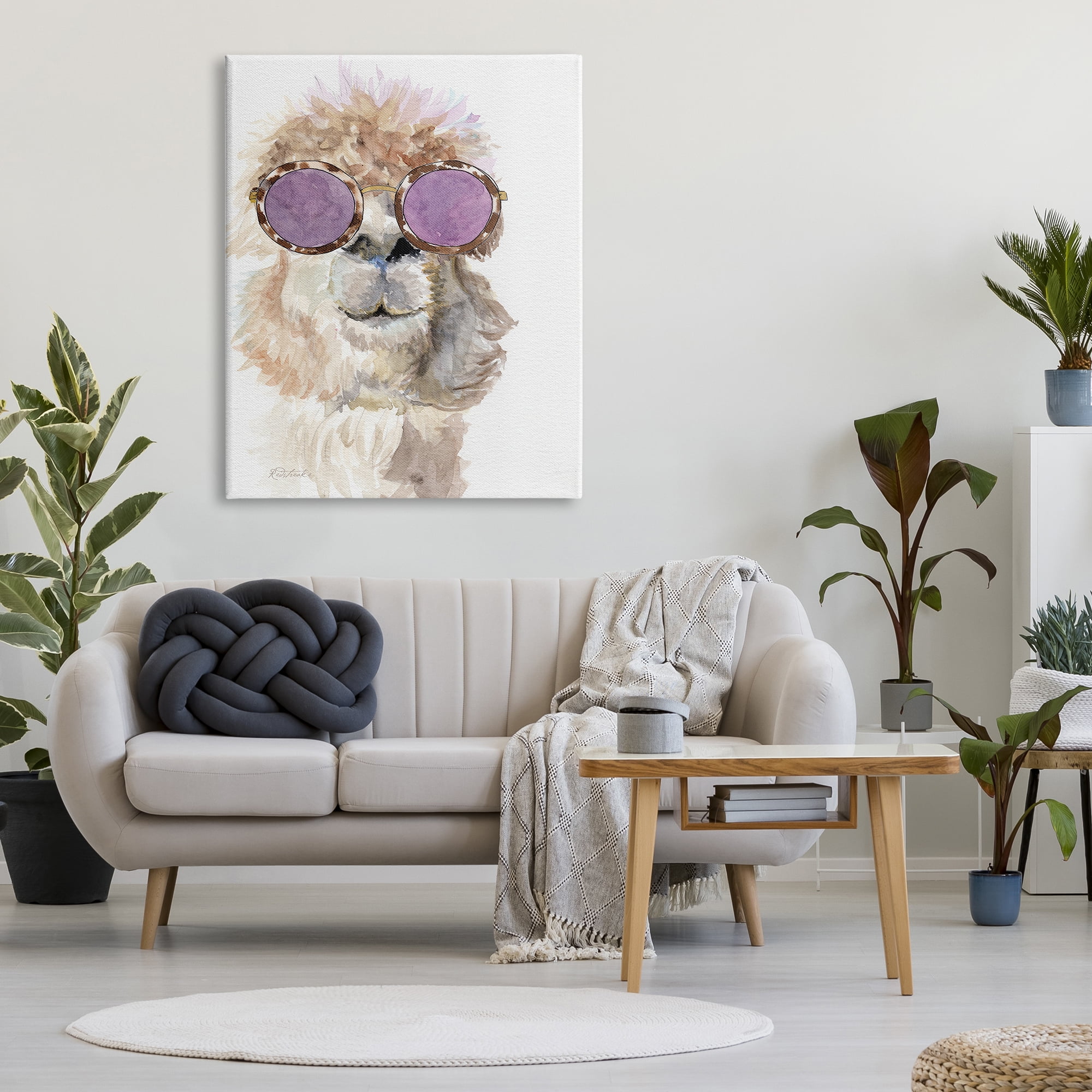 Stupell Industries Fluffy Alpaca Fun Purple Glam Sunglasses Portrait Painting Gallery Wrapped Canvas Print Wall Art, Design by Jennifer Redstreake