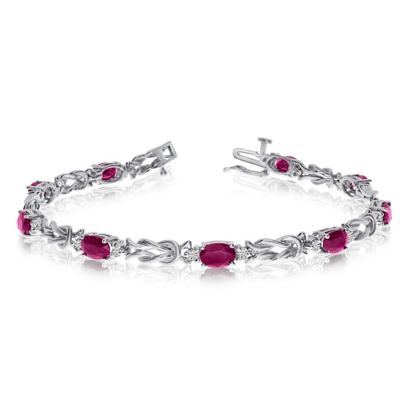 14k White Gold Natural Ruby And Diamond Tennis Bracelet