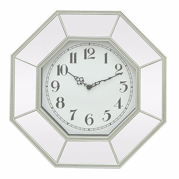 13608 Octagonal Wall Clock With Mirror Frame Benzara