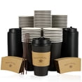 thumbnail image 1 of Vasos desechables de papel para beber, 16 oz, paquete de 100 con tapas y pajitas, 1 of 7