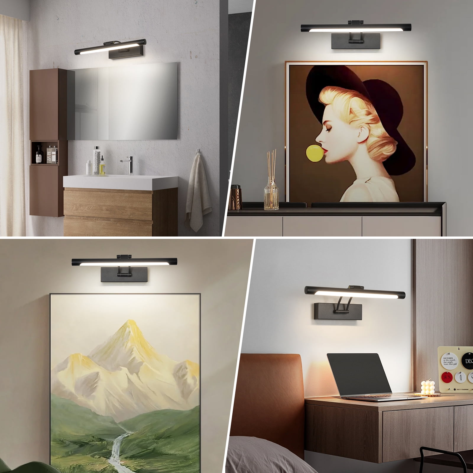 Hardwired Black Picture Light – 14-Inch LED Wall Sconce for Artwork, Dart Board Lights, Mirror Frame, and Gallery Display