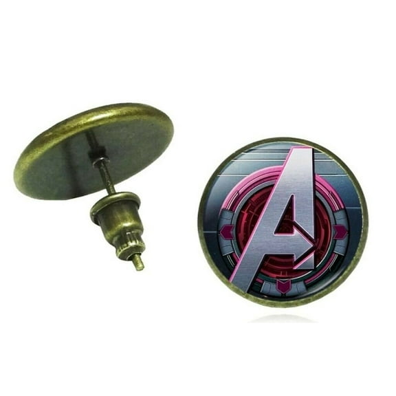 Avengers A Logo Bronzetone Metal Glass Domed Stud Earrings