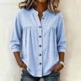 thumbnail image 4 of IPYUI Cotton Gauze Shirts for Women Stand Collar Gingham Blouse Plaid Striped Tops Empire Waist Tops Lightweight Tunic Loose Elbow Sleeve Gauze Shirts Boho Pullover V Neck Loose Fit Summer Outfits, 4 of 7