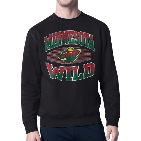 Men's Starter Black Minnesota Wild Team Grit Graphic Fleece Pullover Sweatshirt