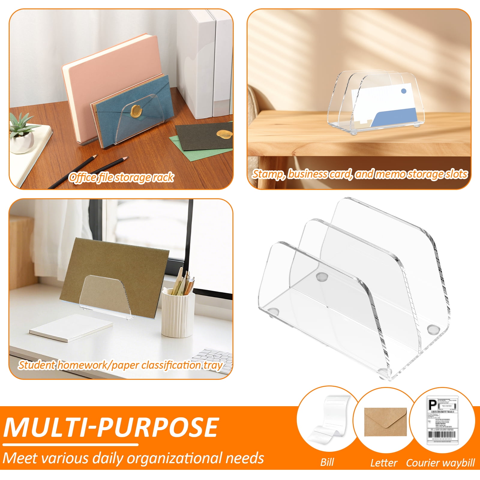 FKSZLL 2 Pcs Acrylic Mail Sorter Desktop Organizer Holder, 2 Compartments Clear Desk Organizer File Envelope Letter Storage Holders for Desk for Office, Home, Desk Organization