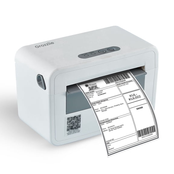 Grozziie Thermal Label Printer | USB Portable 4x6 Thermal Label Printer for Shipping Package, Small Business, Warehouse, Delivery Company with Label Holder - Only Windows Supported