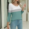 thumbnail image 4 of Texiao Women's V Neck 3/4 Sleeve Tops Color Block/Solid Shirts Basic Summer Tees, 4 of 7