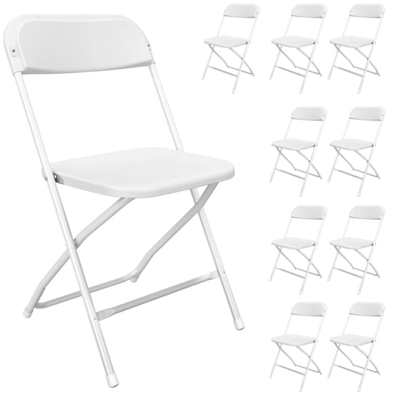 TIMHAKA 10 Pack White Plastic Folding Chair, Plastic Foldable Chair for Indoor Outdoor Use, Portable Stackable Wedding Party Chairs