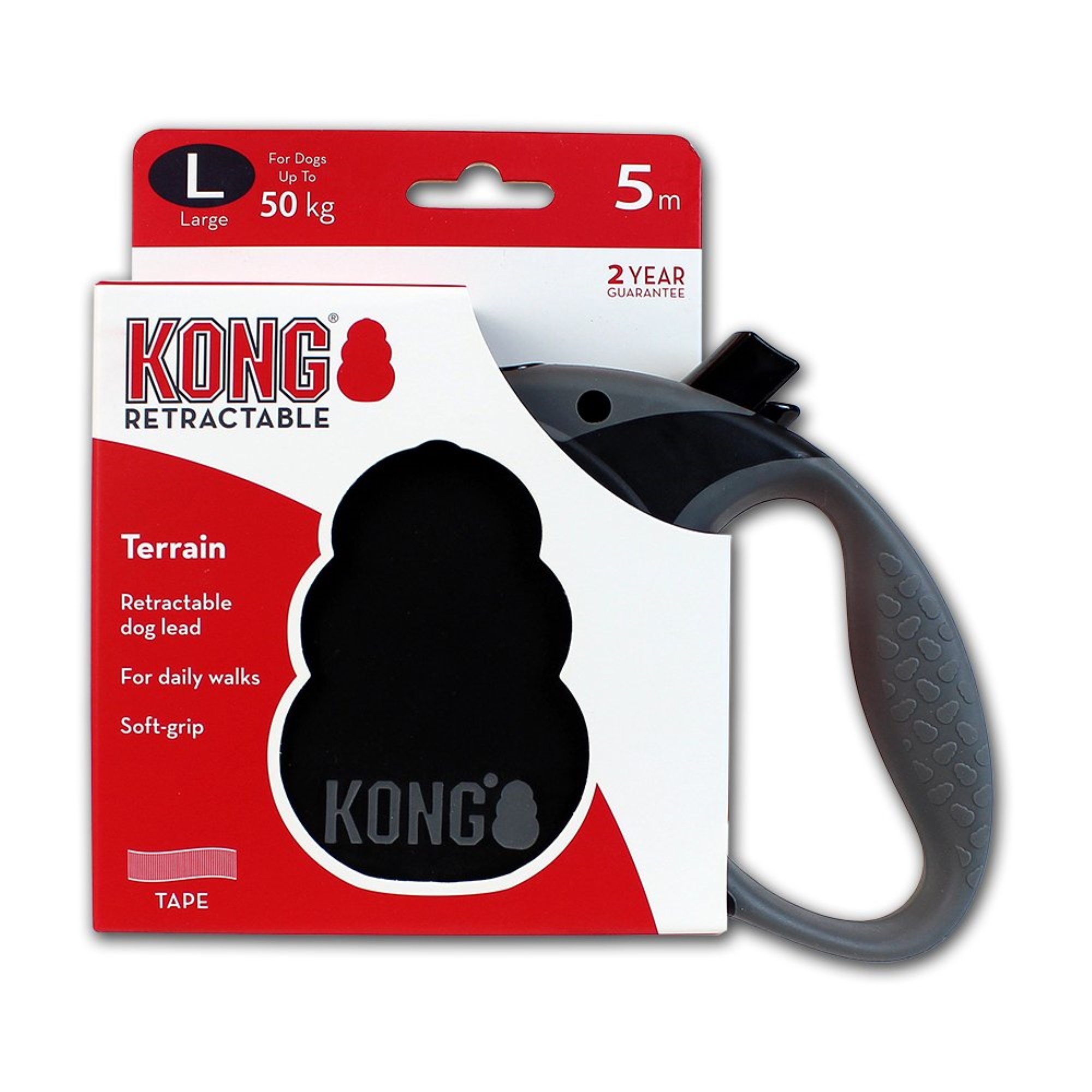 Alcott Kong Terrain Retractable Dog Leash, Large, Black, 16 Long