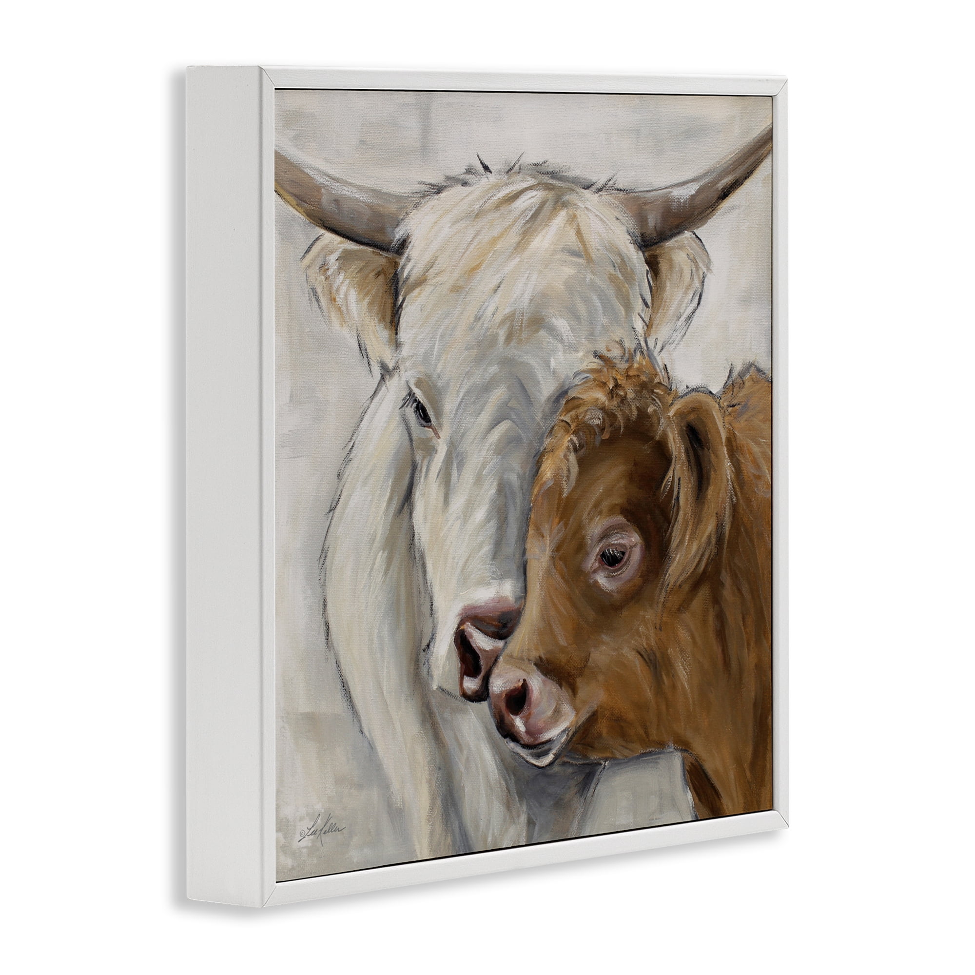 Stupell Industries Highland Cow & Calf Contrasts White Framed Giclee Art, design by Lee Keller