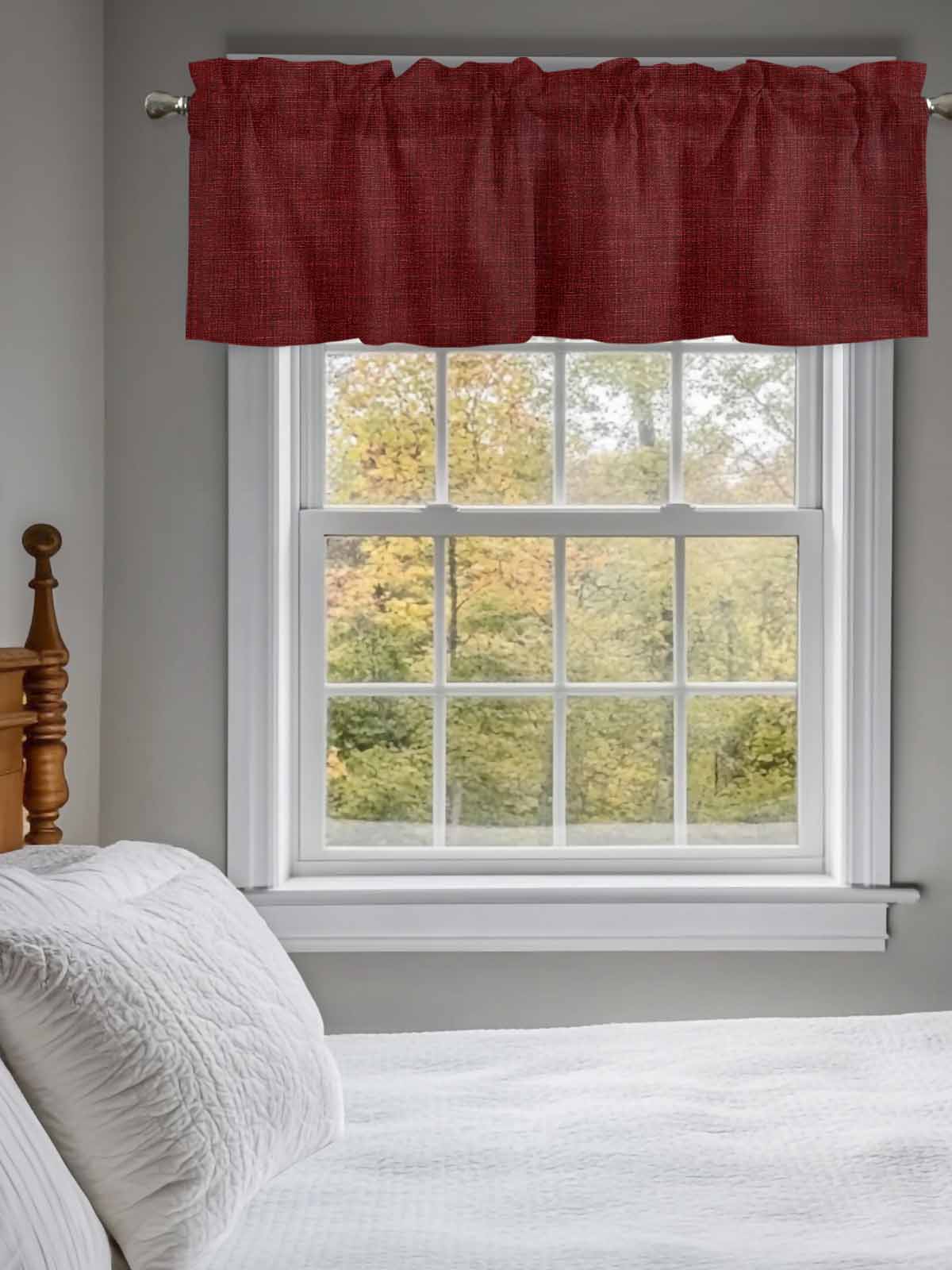 Valances for Windows Wine Red Linen Rod Pocket Cafe Window Treatments Valance Curtains for Kitchen Bathroom Laundry Basement Windows 60"x18"