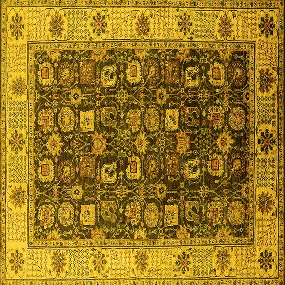 Ahgly Company Indoor Square Oriental Yellow Industrial Area Rugs, 5' Square