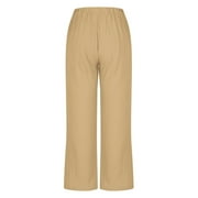 Juslio Linen Pants Women Women Pants Loose Comfy Drawstring Elastic Waist Casual Work With Pockets Solid Color Beach