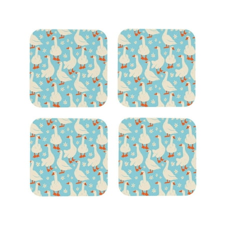 

Tideii White Geese and Flower for Leather Coasters 4 Pieces Anti-fouling and Anti-scalding Decorative Coasters Suitable for Restaurants Kitchens Coffee Shops-Square