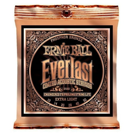 Ernie Ball Everlast Extra Light 10 50 Coated Phosphor Bronze Acoustic Guitar Strings P02550