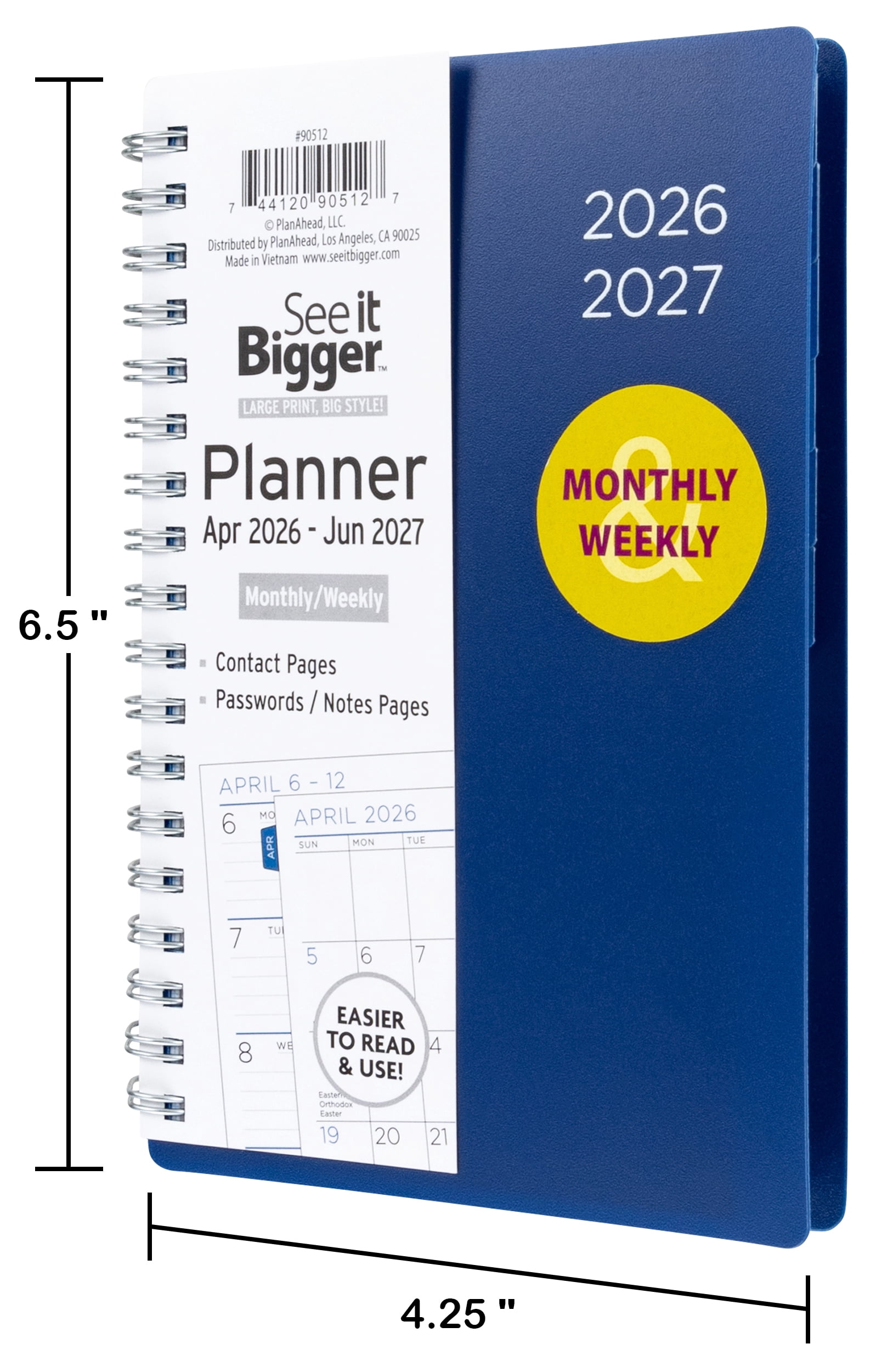 See It Bigger M/W Planner, Small (4.25" x 6.5"), Blue, 15-Month: Apr 2026 - Jun 2027