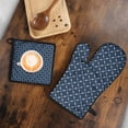 thumbnail image 5 of Navy Blue and White Geometric Pattern Kitchen Oven Mitt and Pot Holder Sets 2 Pcs for Baking, Cooking and Grilling, Heat Resistant Up To 392 °F, 5 of 7