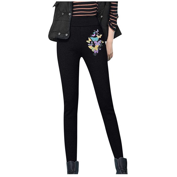 Ernkv Pants for Women Casual Span Ladies Leggings High Waist Keep Warm Long Pants with Pocket Black XL