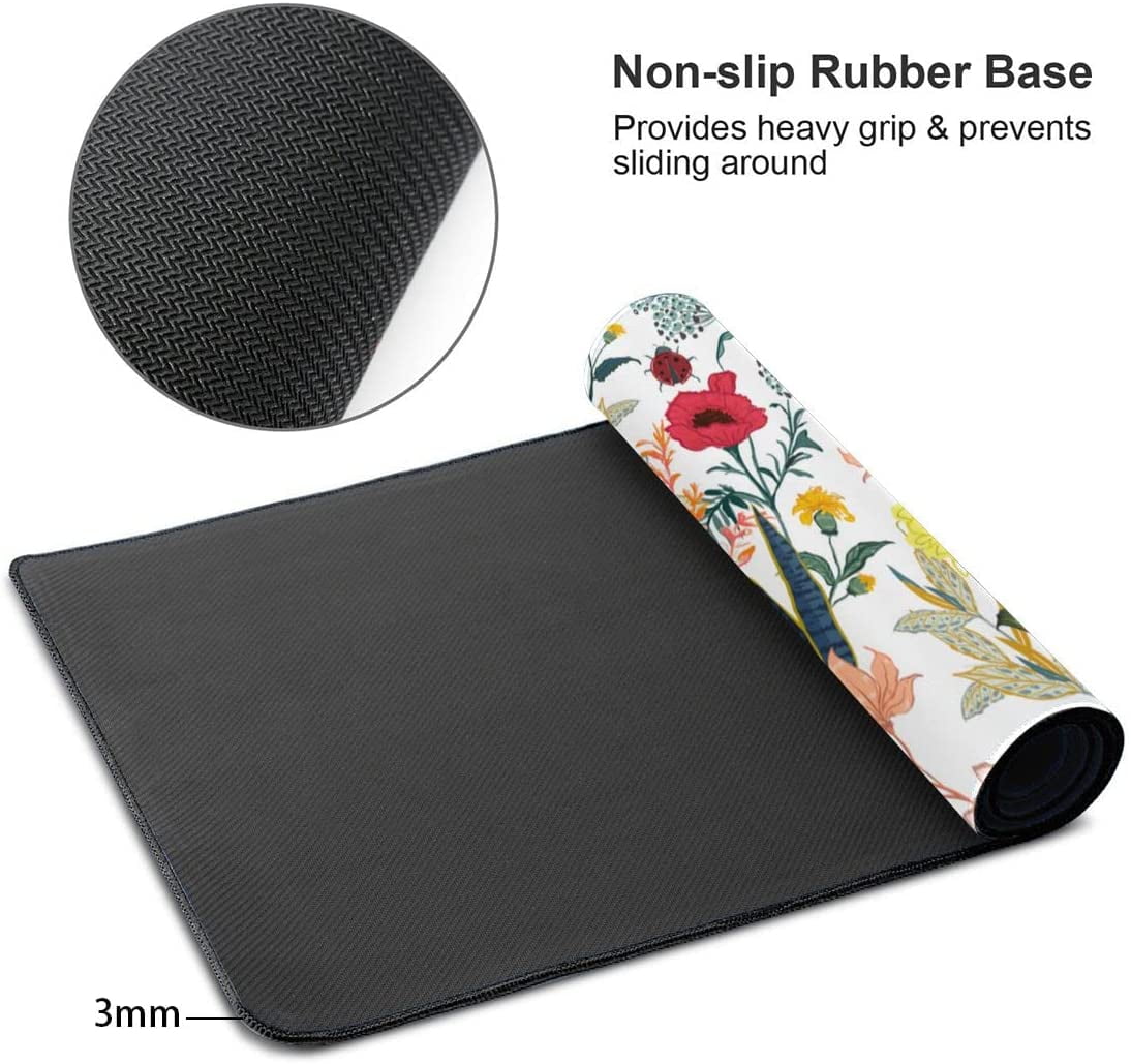 Flower Gaming Mouse Pad Abstract Classical Desk Mat 35.4x15.7 Inch Floral Texture Non-Slip Rubber Base Weeds Mousepad Stitched Edges Keyboard Mouse Mat Desk Pad for Office Home Game