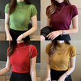 thumbnail image 4 of Chemises Demi-Col Roulé Femmes Tops Tricotés à Manches Courtes Tops Chemises Slim, 4 of 6