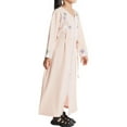 thumbnail image 4 of Muslim Girls Abaya Maxi Dresses Full Zipper Long Sleeve Loose Ramadan Dress Embroidered Cotton Prayer Islamic Modest Kaftan Robe, Pink, 9 Years, 4 of 7