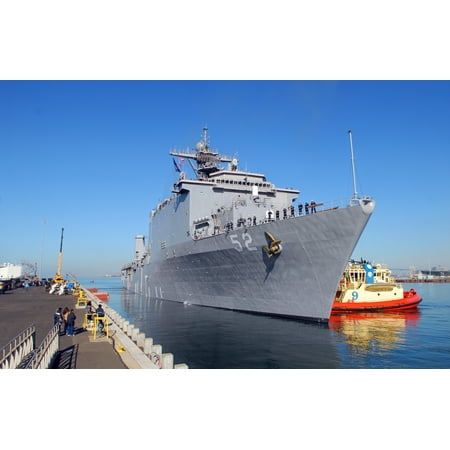 Pier One Palm Harbor Canvas Print Dock landing ship USS Pearl Harbor (LSD 52) is pulled away from the pier by a tug at Naval Stat Stretched Canvas 10 x 14 ()