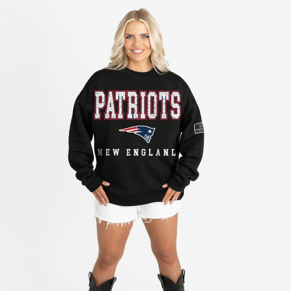 Women's Gameday Couture Black New England Patriots Oversized Level Up Black Label Premium Fleece Sweatshirt