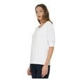 thumbnail image 3 of TOMMY HILFIGER Womens White Pleated Sheer Logo Plate Pullover Elbow Sleeve Scoop Neck Top L, 3 of 4