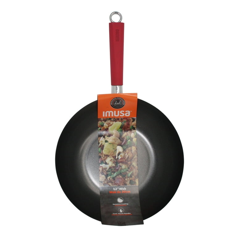 IMUSA 12-Inch Carbon Steel Nonstick Wok with Red Handle photo 2