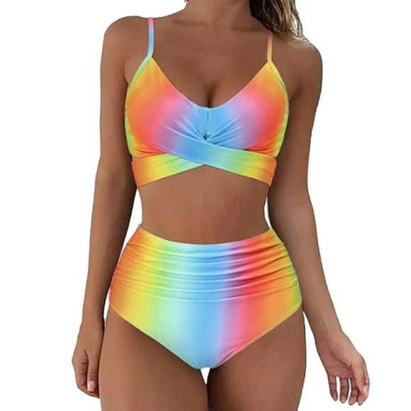 knqrhpse Bikini Sets for Women,Swim Suits for Women Color 2Pack High Waisted Bandage Split Push Up Two-Piece Tankini Swimsuit Beachwear Swimwear Swimsuit Micro Bikini,Two Piece Swimsuit