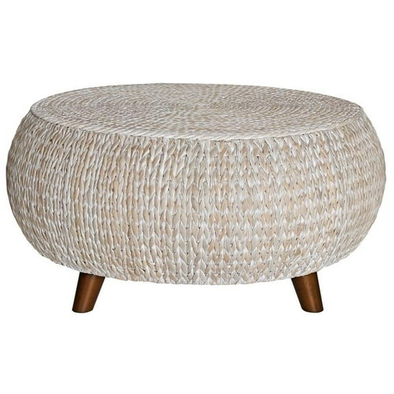 Pemberly Row Modern Low Round Wood Accent Table in Whitewashed