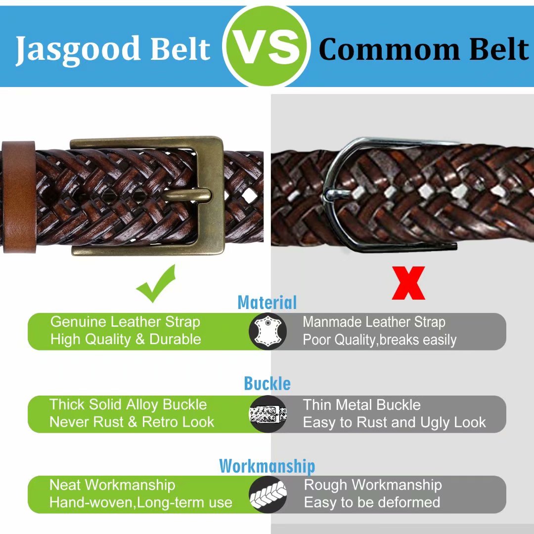 JASGOOD Men's Braided Cowhide Leather Belt photo 3
