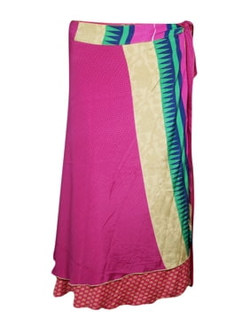 Mogul Women Beachwear Vintage Sari Silk Long Wrap Skirts Printed Multiwear Dress