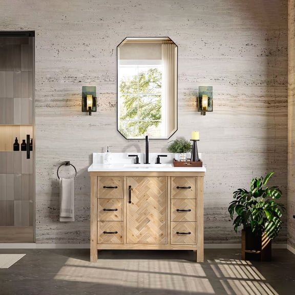 Javier 42" Bath Vanity in Spruce Antique Brown with White Grain Composite Stone
