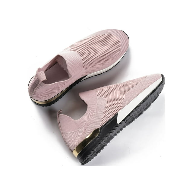 MAWCLOS Ladies Sneakers Slip On Sock Sneaker Comfort Round Toe Flats Breathable Outdoor Walking Shoe Pink 9
