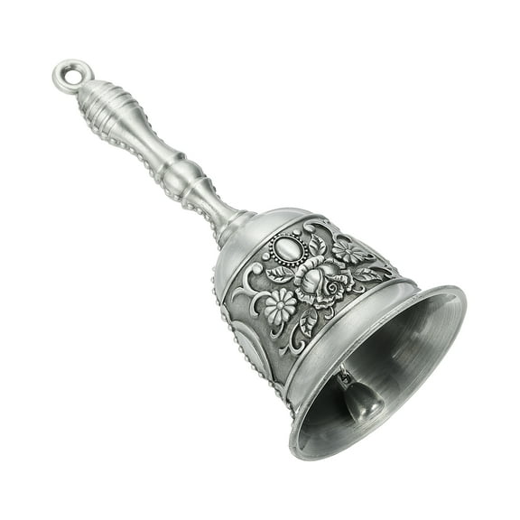 Uxcell Loud Hand Bell, 2.09 Inch Wedding Dinner Service Call Bells, Vintage Alloy Carving Jingle Bell for Restaurant, Seniors Bedside, Meditation, Silver